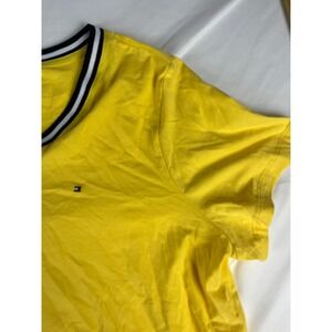 Tommy‎ Hilfiger Yellow V Neck Top Black White Trim Short Sleeve T Shirt 1X
